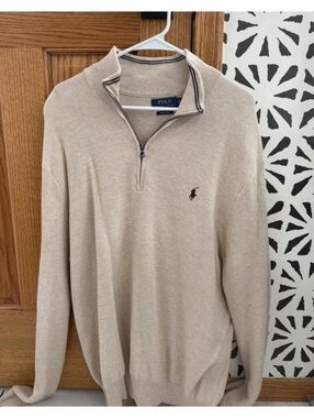 Polo Ralph Lauren XL Pima Cotton Quarter Zip Pullover Sweater Tan Beige Golf